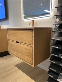 180 cm Naturolieret Just Wood badmøbel med 6 skuffer og Solid Surface bordplade