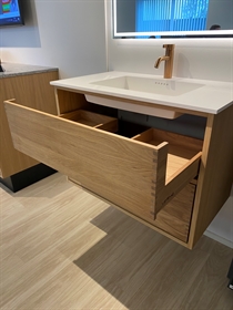 180 cm Naturolieret Just Wood badmøbel med 6 skuffer og Solid Surface bordplade