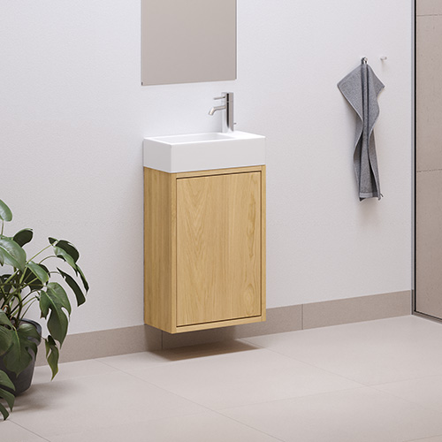 39,4 cm Naturolieret Just Wood Mikro badmøbel med 1 låge og Strassbourg bordplade