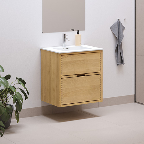 53,8 cm Naturolieret Just Wood Mini badmøbel med 2 skuffer og Solid Surface bordplade