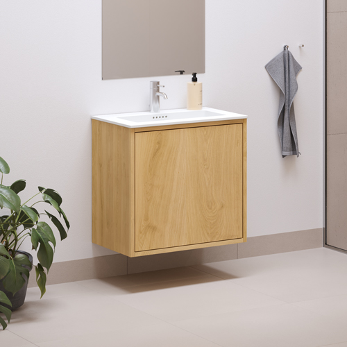 60 cm Naturolieret Just Wood Slim badmøbel med 1 låge og Solid Surface bordplade