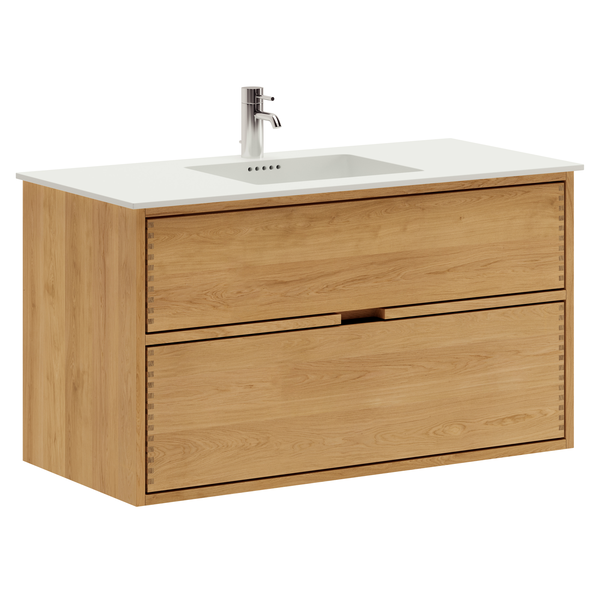 100 cm Naturolieret Just Wood badmøbel med 2 skuffer og Solid Surface bordplade