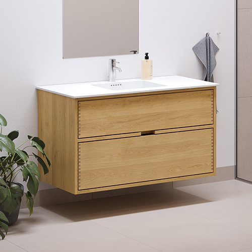 100 cm Naturolieret Just Wood badmøbel med 2 skuffer og Solid Surface bordplade