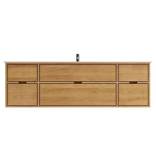 180 cm Naturolieret Just Wood badmøbel med 6 skuffer og Solid Surface bordplade