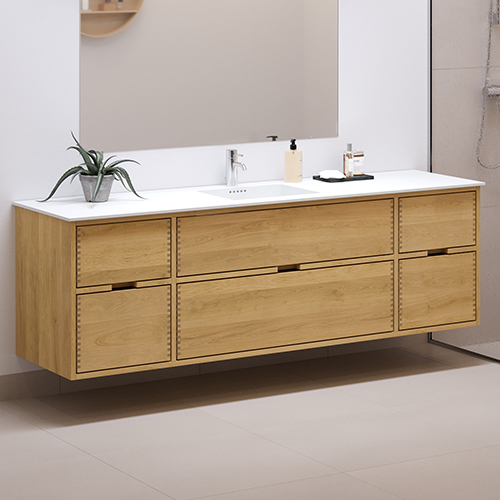 180 cm Naturolieret Just Wood badmøbel med 6 skuffer og Solid Surface bordplade