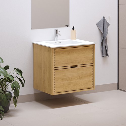 60 cm Naturolieret Just Wood badmøbel med 2 skuffer og Solid Surface bordplade