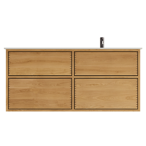 120 cm Naturolieret Just Wood Push badmøbel med 4 skuffer og Solid Surface bordplade - Højre