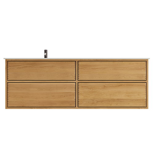 160 cm Naturolieret Just Wood Push badmøbel med 4 skuffer og Solid Surface bordplade - Venstre