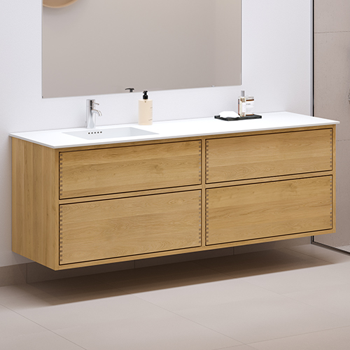 160 cm Naturolieret Just Wood Push badmøbel med 4 skuffer og Solid Surface bordplade - Venstre