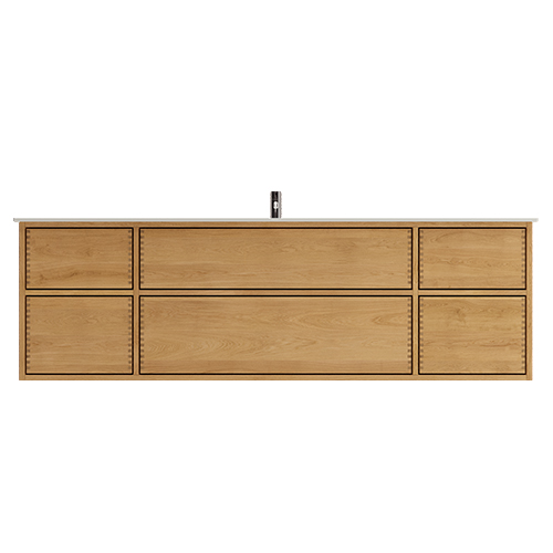 180 cm Naturolieret Just Wood Push badmøbel med 6 skuffer og Solid Surface bordplade