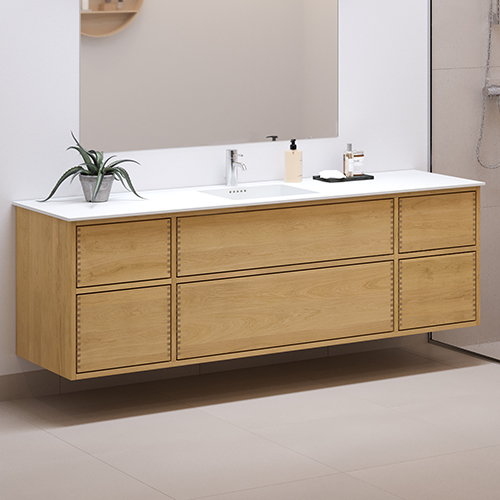 180 cm Naturolieret Just Wood Push badmøbel med 6 skuffer og Solid Surface bordplade