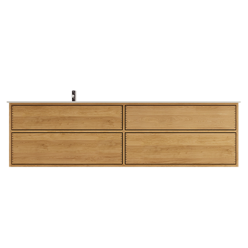 200 cm Naturolieret Just Wood Push badmøbel med 4 skuffer og Solid Surface bordplade - Venstre