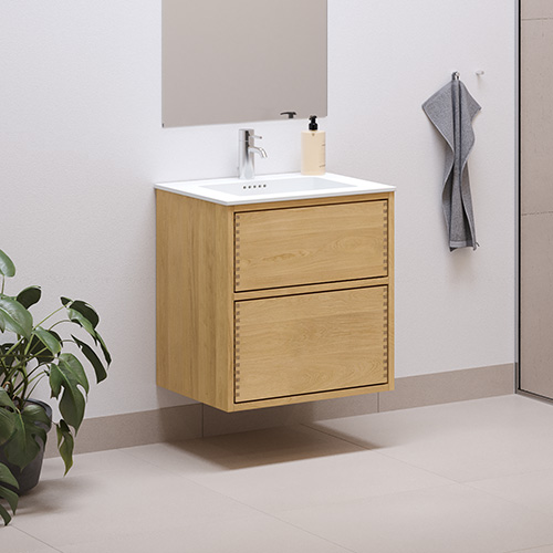 53,8 cm Naturolieret Just Wood Mini Push badmøbel med 2 skuffer og Solid Surface bordplade