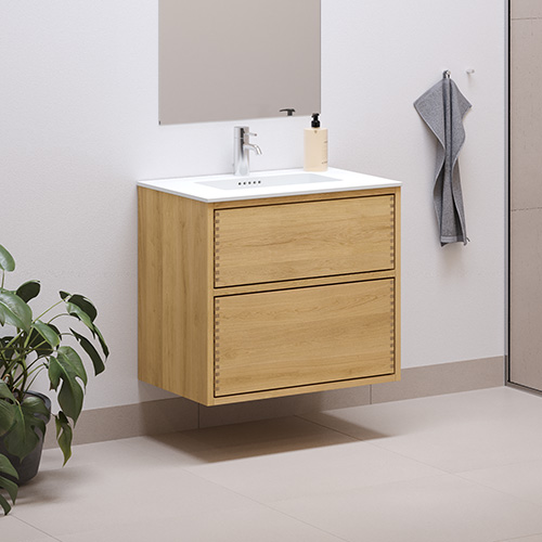 63,8 cm Naturolieret Just Wood Mini Push badmøbel med 2 skuffer og Solid Surface bordplade