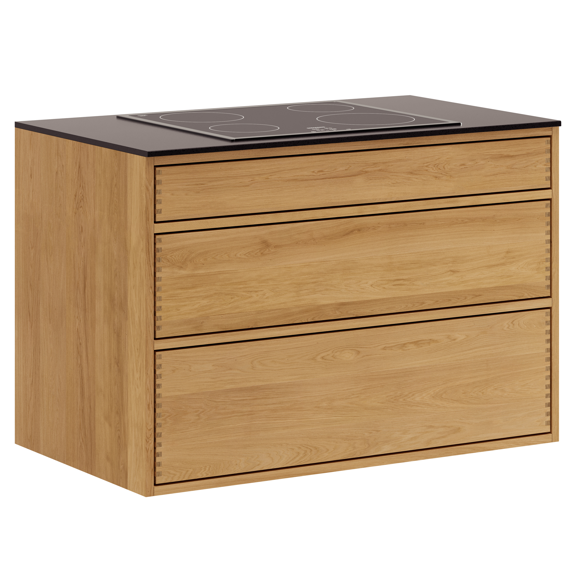 100 cm Lysolieret Just Wood Push Underskab 60 cm i dybden, forberedt til kogeplade