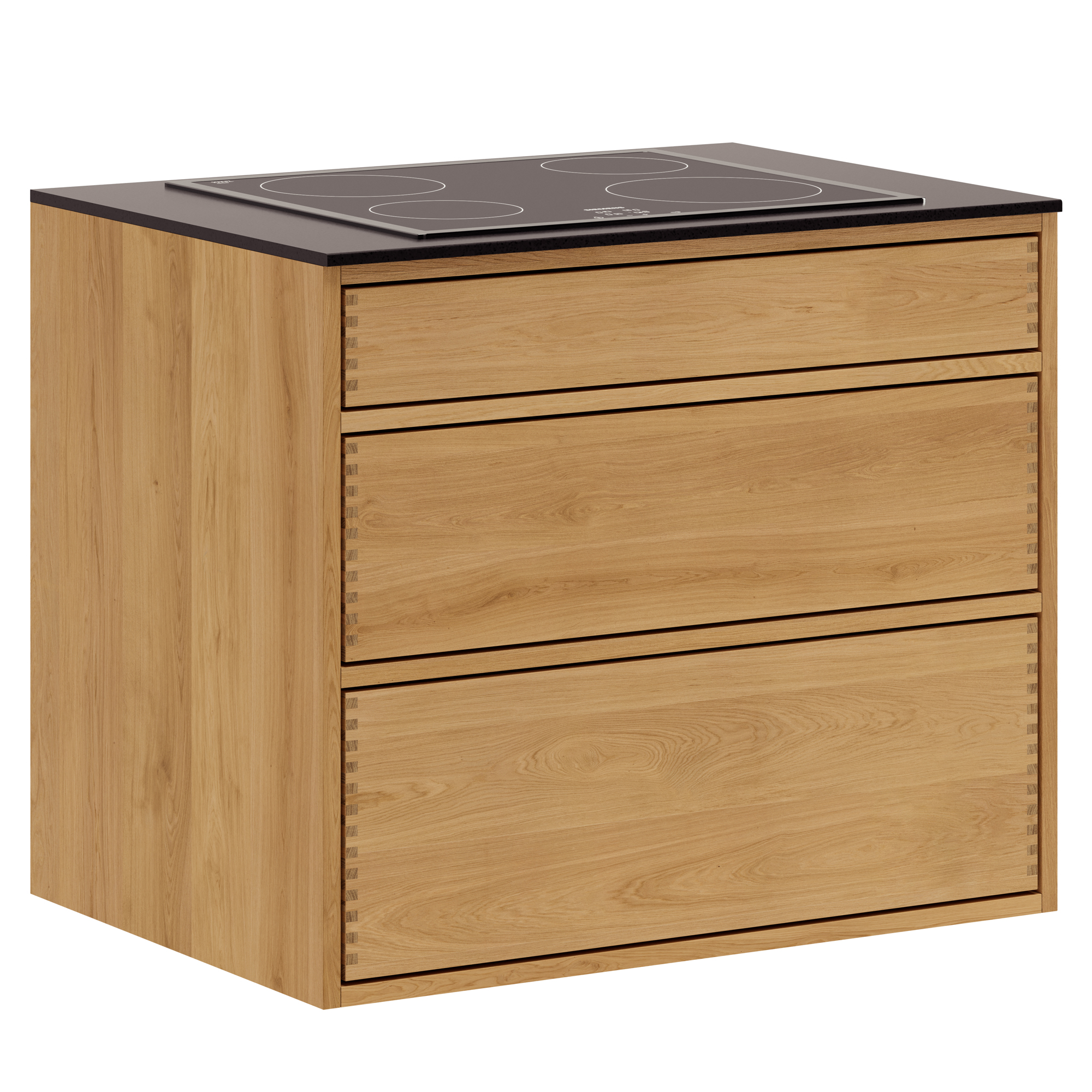 80 cm Lysolieret Just Wood Push Underskab 60 cm i dybden, forberedt til kogeplade