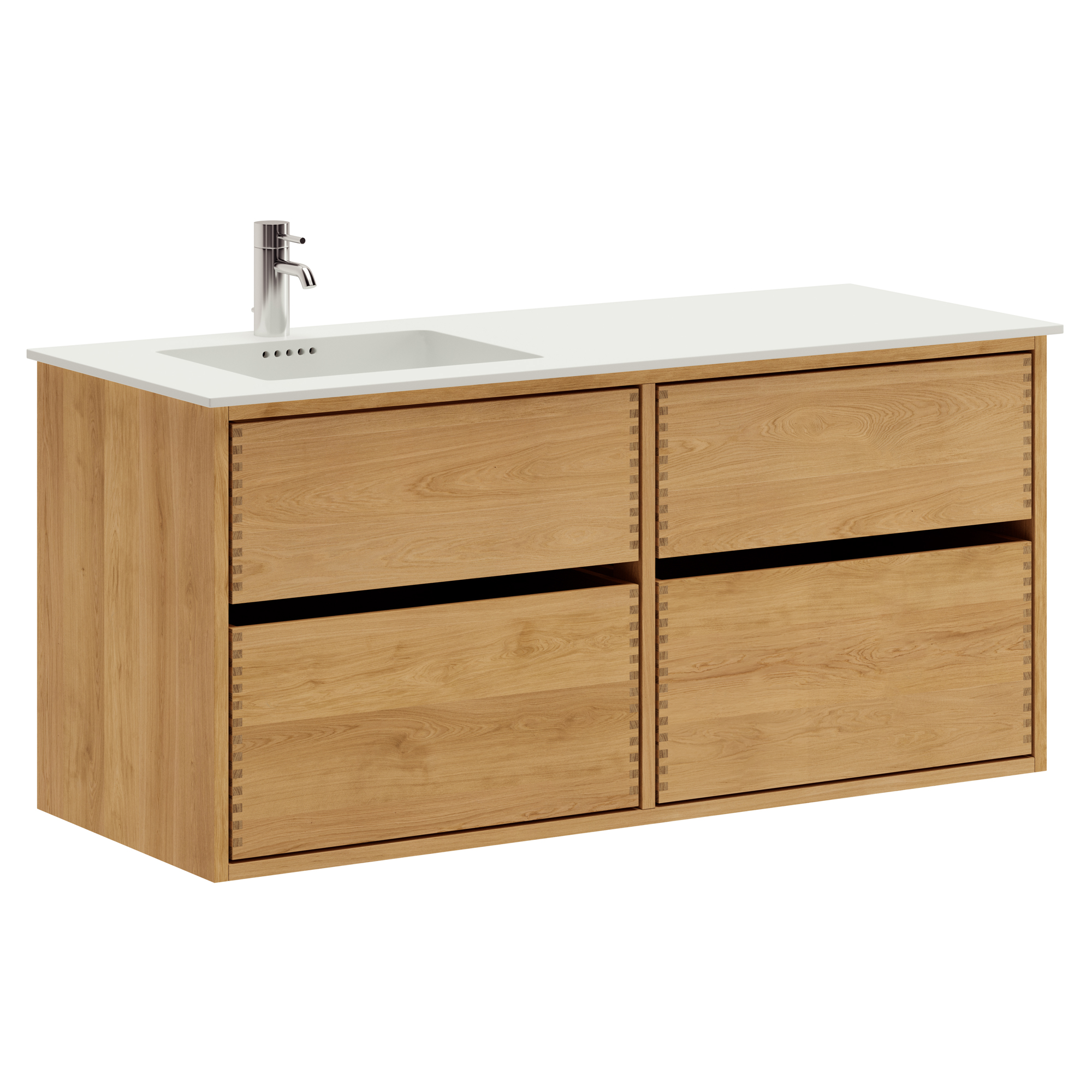 120 cm Lysolieret Just Wood Original badmøbel med 4 skuffer og Solid Surface bordplade - Venstre
