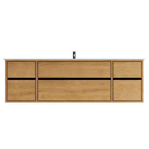 180 cm Naturolieret Just Wood Original badmøbel med 6 skuffer og Solid Surface bordplade